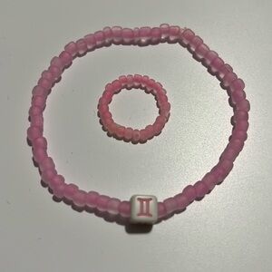 Gemini Pink Bracelet and Ring Set, Stretchy